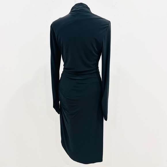 Lauren Ralph Lauren Black Matte Jersey Long Sleeve Faux Wrap Dress - Size 6 - Picture 6 of 12